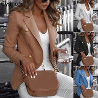 Cysincos Blazers Women 2019 Fashion Spring Autumn Casual Jacket Female Office Lady Slim Suit Button Business Notched Blazer Coat