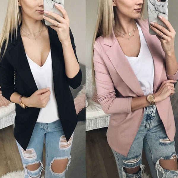 Adisputent Women Business Blazer Long Sleeve Jacket Outwear Ladies Black Pink Slim Blazer Coat Cardigan Spring Autumn Tops