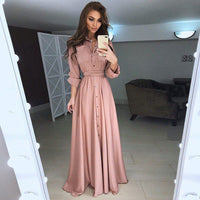 VOZRO 2019Self-cultivation Long Sleeve Button Waist Chalaza Longuette Sexy Women Winter Maxi Party Dress 5 Color 8 Code Vestidos