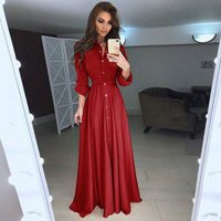 VOZRO 2019Self-cultivation Long Sleeve Button Waist Chalaza Longuette Sexy Women Winter Maxi Party Dress 5 Color 8 Code Vestidos