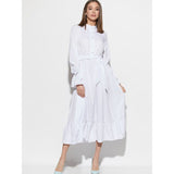 Women Vintage Ruffled Petal Sleeve Sashes A-line Dress Long Sleeve Stand Collar Solid A-line Party Dress 2019 New Women Dress