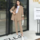 BGTEEVER  Casual Solid Women Pant Suits Notched Collar Blazer Jacket & Pencil Pant Khaki Female Suit Autumn 2019 high quality