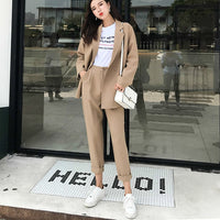 BGTEEVER  Casual Solid Women Pant Suits Notched Collar Blazer Jacket & Pencil Pant Khaki Female Suit Autumn 2019 high quality